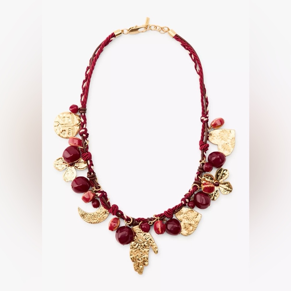 ZARA TRIPLE CORD CHARM NECKLACE
Color: Red.   NWT